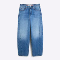 Blue Denim Seamed Barrel Jeans