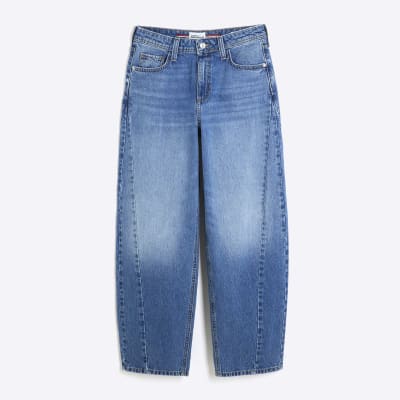 Blue Denim Seamed Barrel Jeans