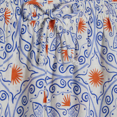 Petite Blue Printed Linen Blend Trousers