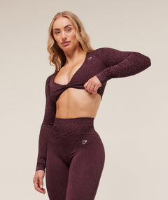 Gymshark Adapt Animal Long Sleeve Crop Top - Cherry Purple/Reset Pink