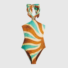 Brown Halter Neck Swirl Swimsuit