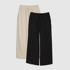 Black Linen Blend Wide Leg Trousers