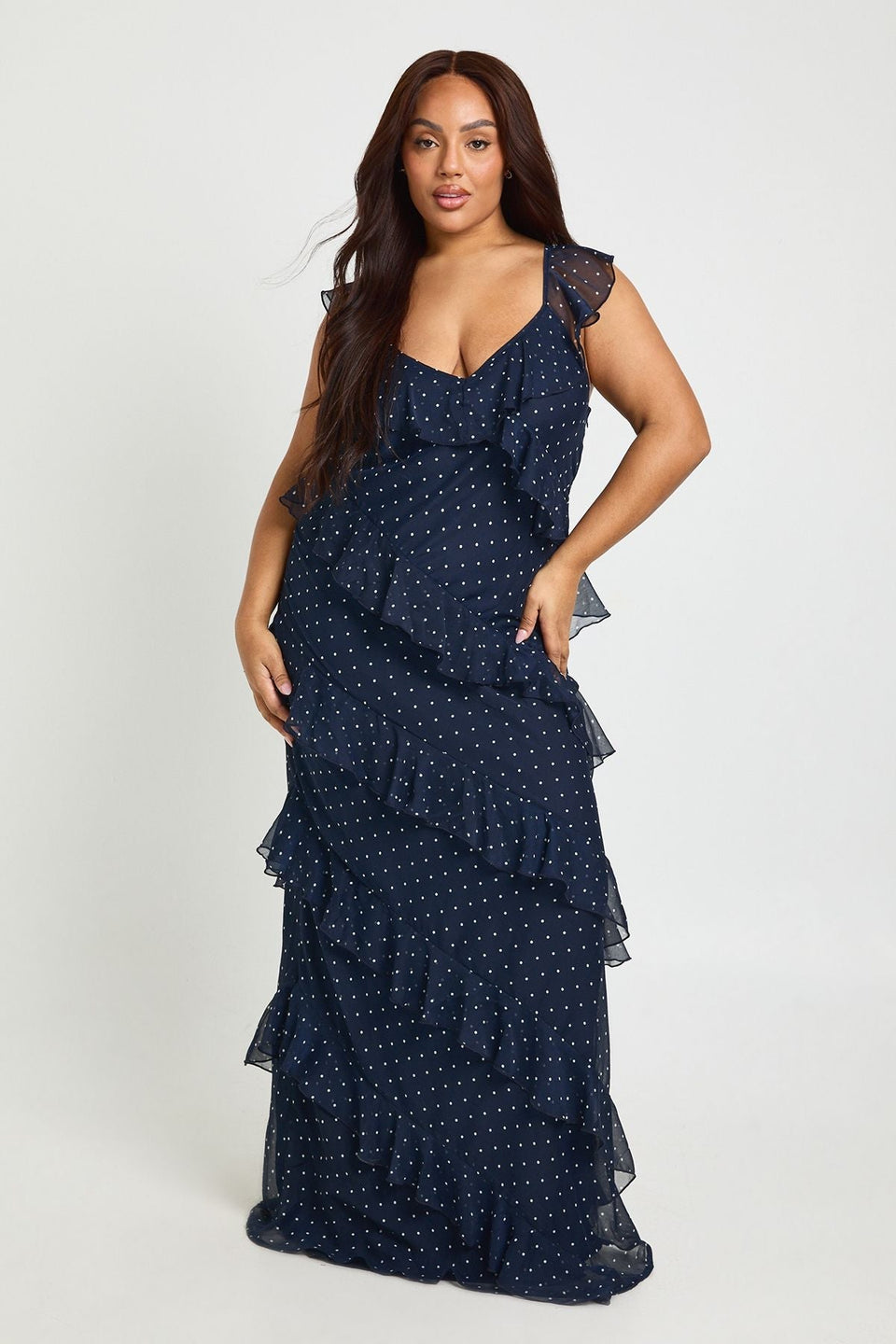 Plus Polka Dot Ruffle Maxi Dress
