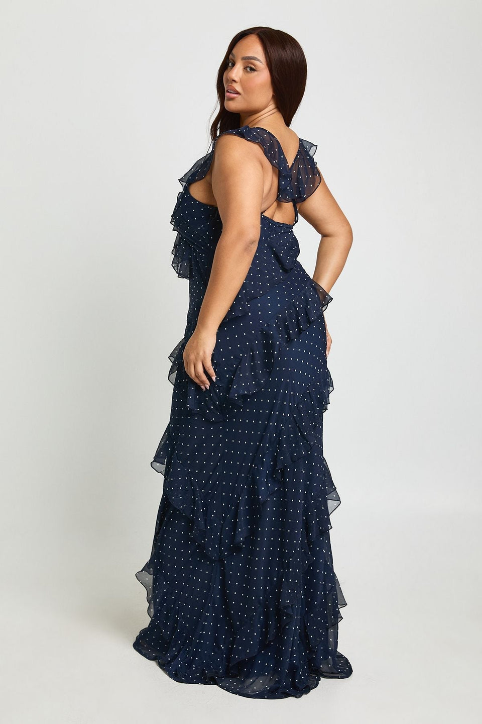 Plus Polka Dot Ruffle Maxi Dress