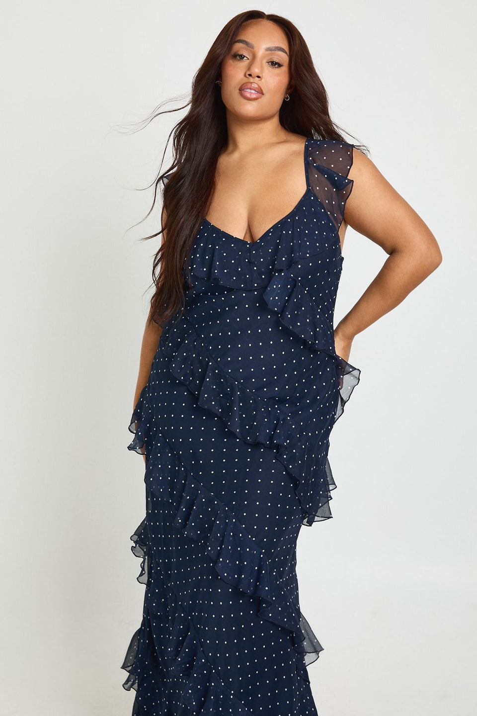 Plus Polka Dot Ruffle Maxi Dress