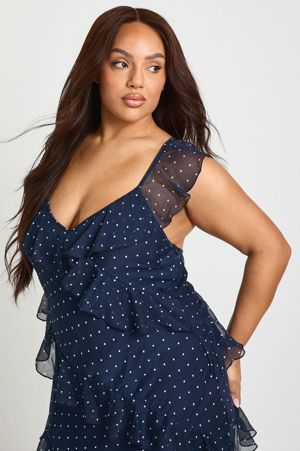Plus Polka Dot Ruffle Maxi Dress