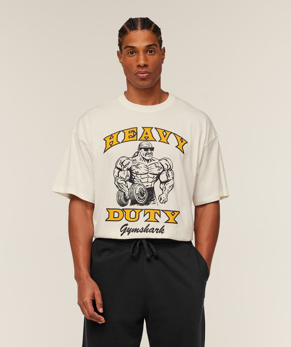 Gymshark Heavy Duty Bro Graphic T-Shirt - GS Soft White