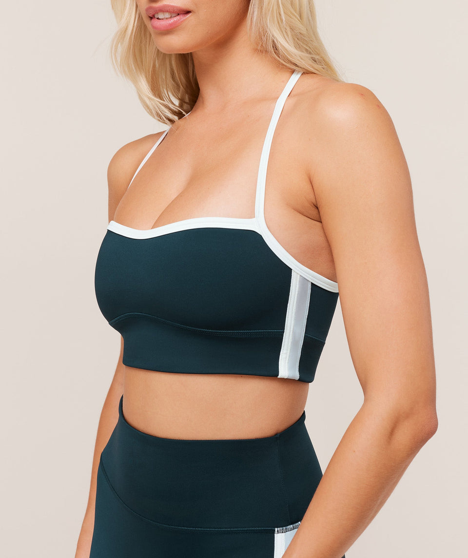 Gymshark Piping Sports Bra - Deep Petrol Blue/Smoke Blue/Soft White