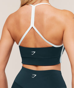 Gymshark Piping Sports Bra - Deep Petrol Blue/Smoke Blue/Soft White