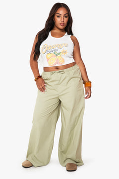 Plus Cotton Poplin Wide Leg Trousers
