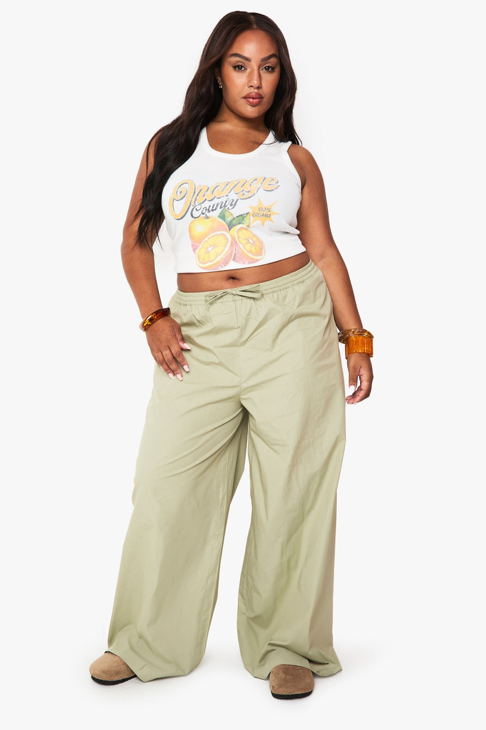 Plus Cotton Poplin Wide Leg Trousers