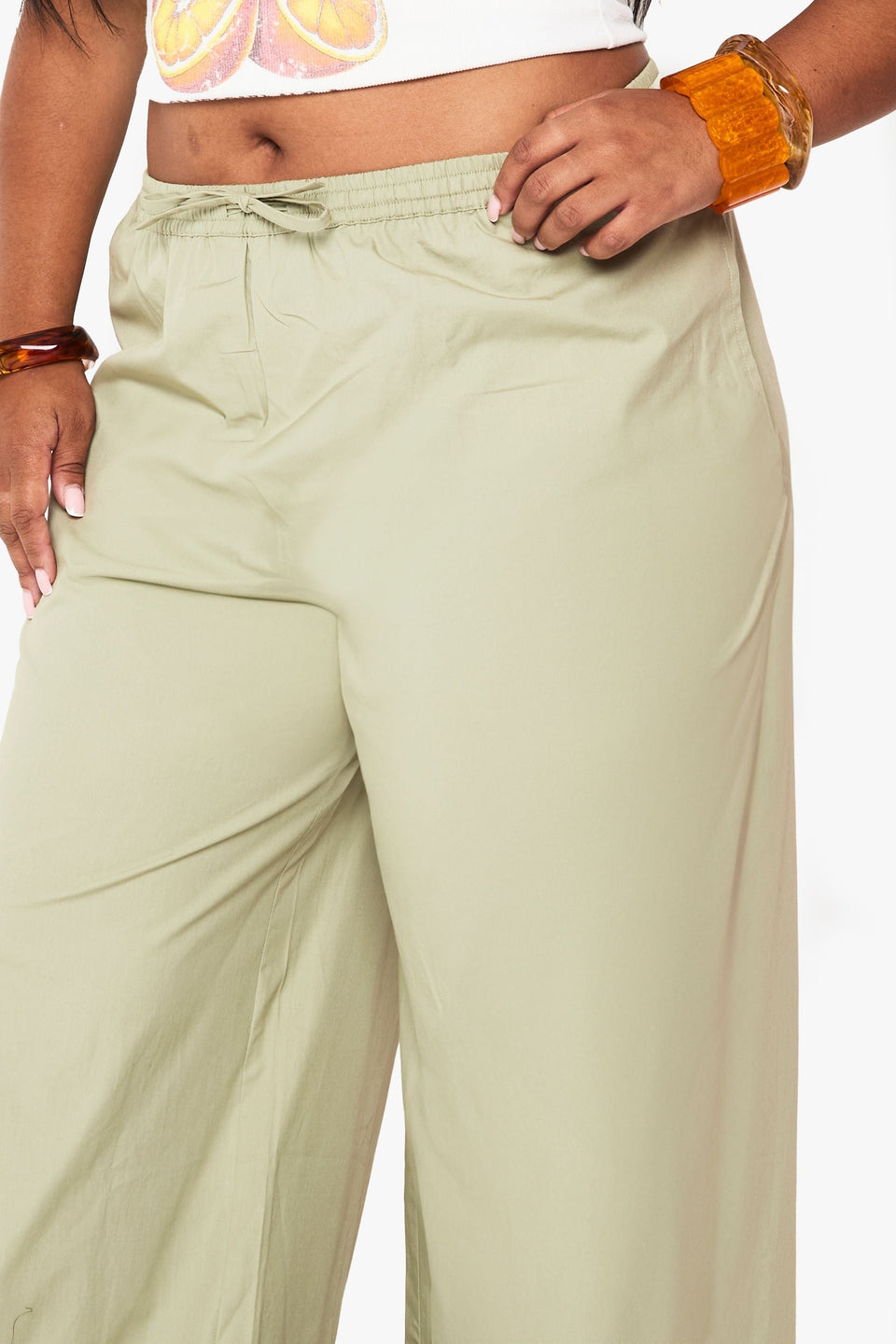 Plus Cotton Poplin Wide Leg Trousers