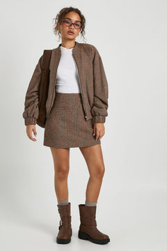 Wool Look Check Mini Skirt