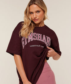 Gymshark Collegiate Graphic T-Shirt - GS Rich Maroon