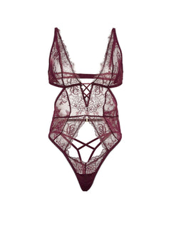 Rose Lace Plunge Crotchless Teddy