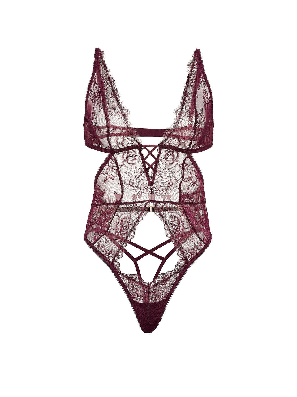Rose Lace Plunge Crotchless Teddy