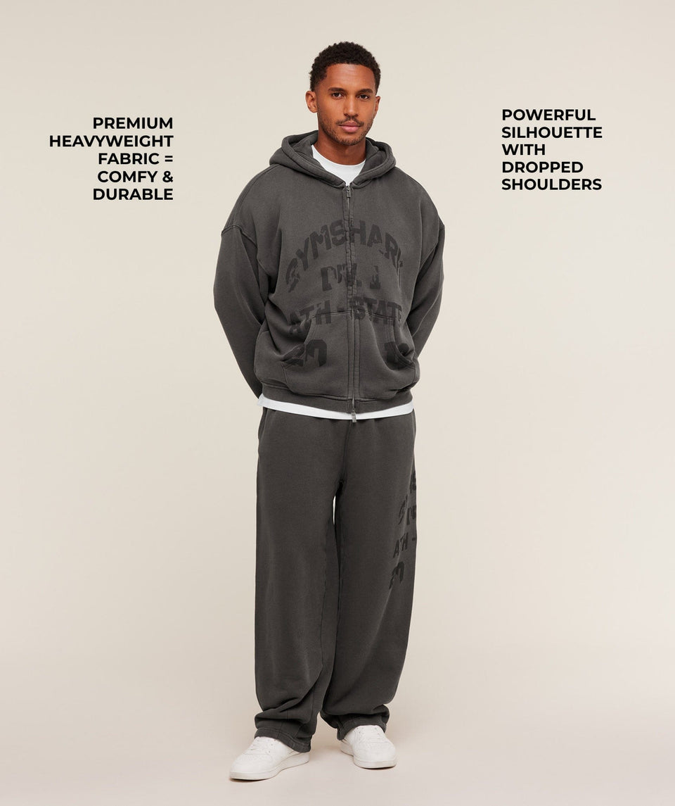 Gymshark Collegiate Washed Zip Up Hoodie - Asphalt Grey