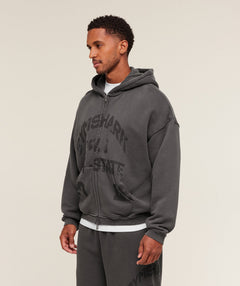 Gymshark Collegiate Washed Zip Up Hoodie - Asphalt Grey