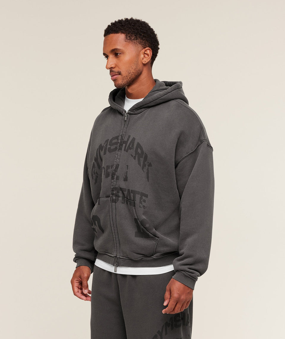 Gymshark Collegiate Washed Zip Up Hoodie - Asphalt Grey