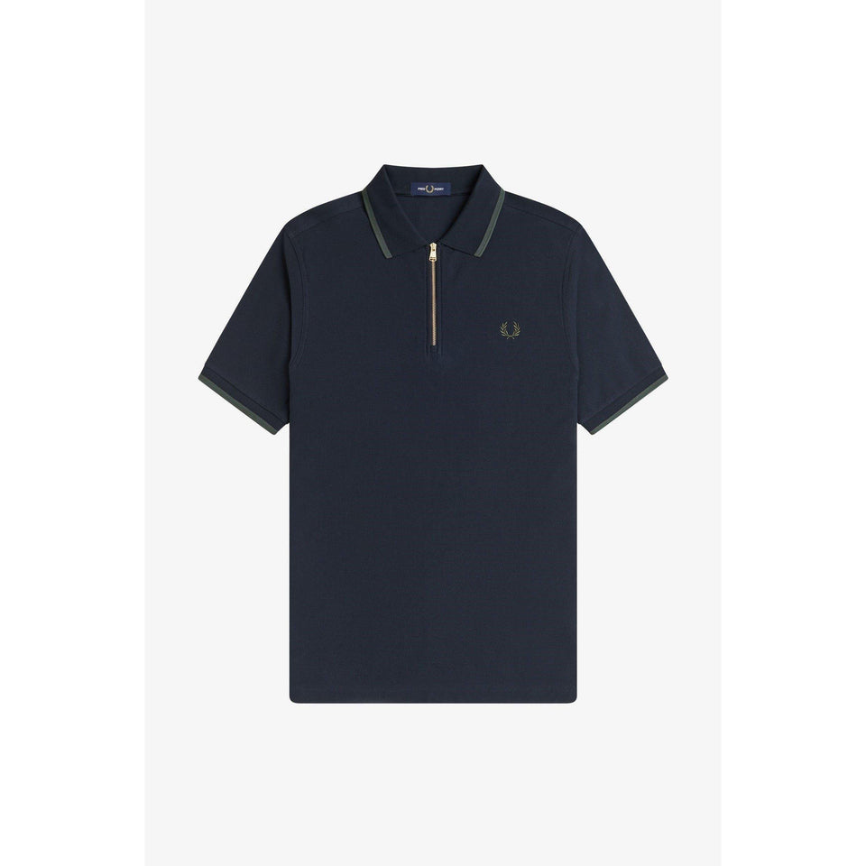 Crepe Zipped Short-Sleeve Polo Shirt
