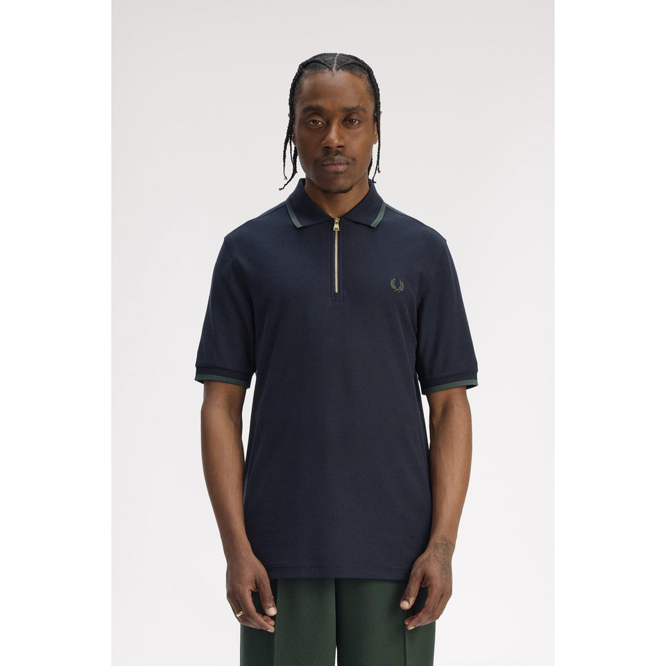 Crepe Zipped Short-Sleeve Polo Shirt