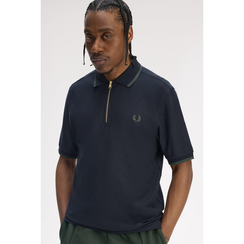 Crepe Zipped Short-Sleeve Polo Shirt