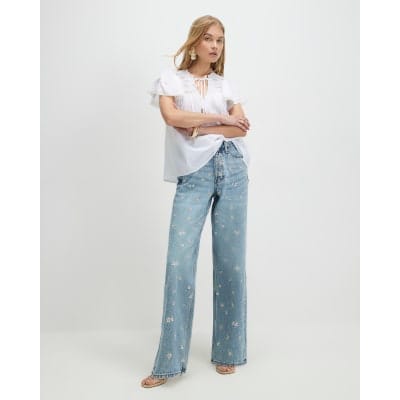 Blue Relaxed Straight Daisy Jeans