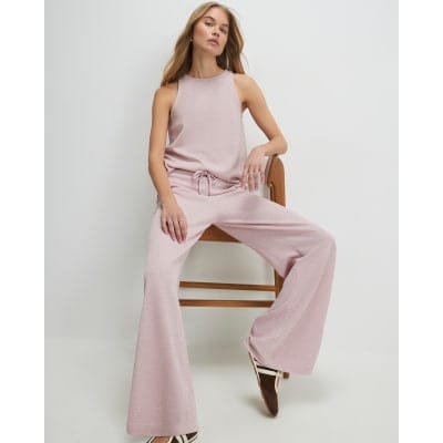 Pink Metallic Drawstring Wide Leg Trousers