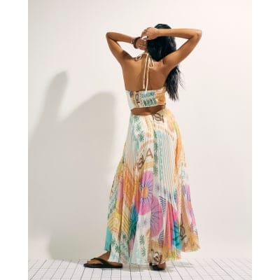 Orange Halter Neck Pleated Maxi Dress