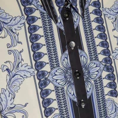 Blue Satin Border Print Shirt