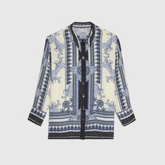 Blue Satin Border Print Shirt