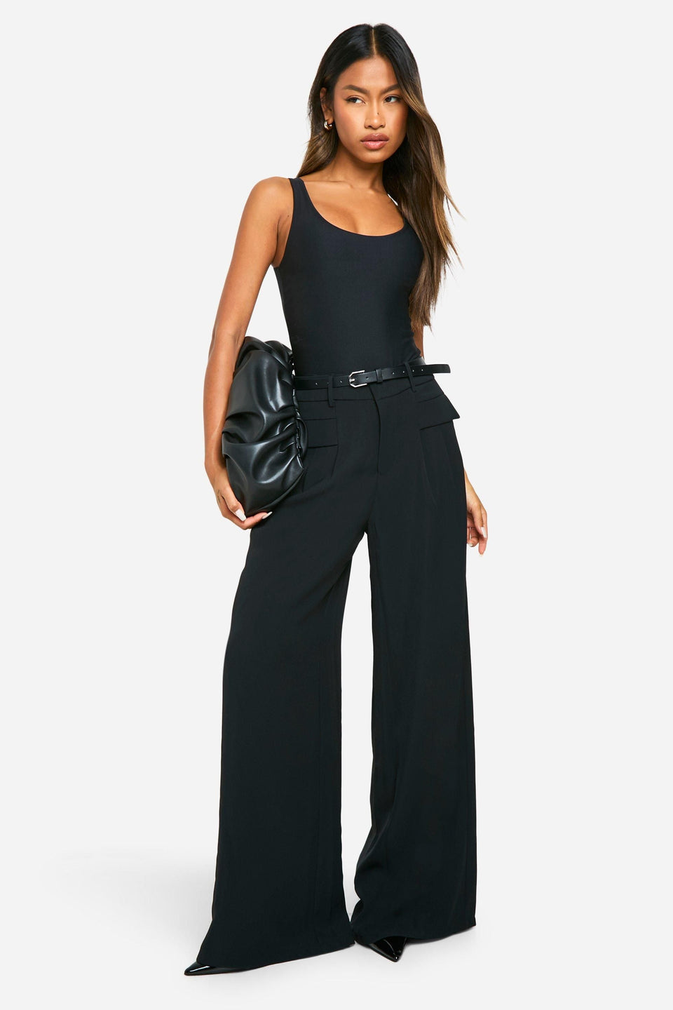 Fluid Belted Wide Leg Trousers