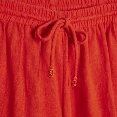 Red Linen Blend Shorts
