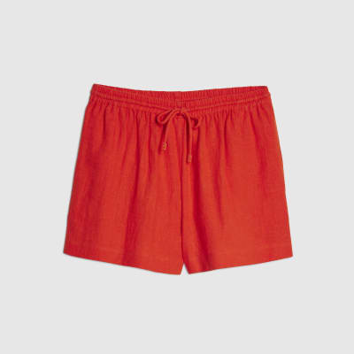 Red Linen Blend Shorts