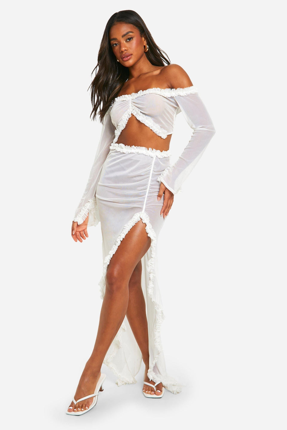 Ruffle Mesh Maxi Skirt