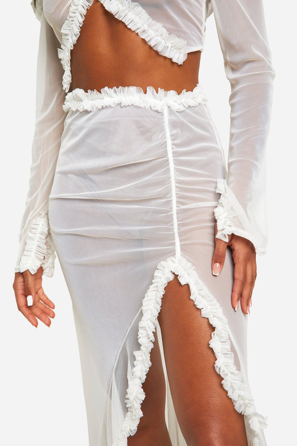 Ruffle Mesh Maxi Skirt
