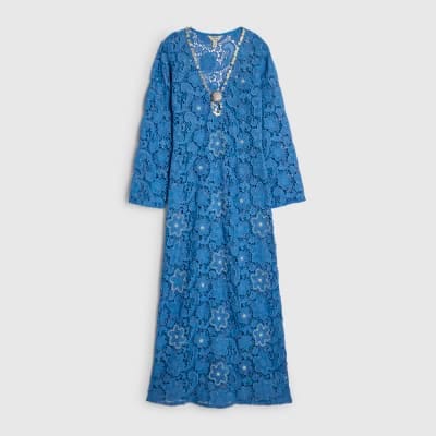 Blue Crochet Shell Maxi Dress