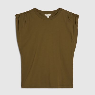 Khaki Premium Ruched Shoulder T-shirt