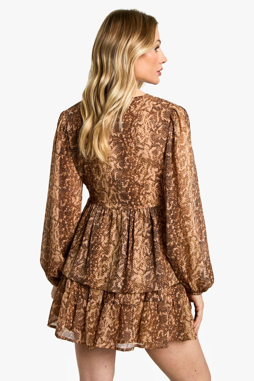 Maternity Elasticated Waist Chiffon Snake Print Tiered Mini Skirt