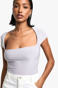 Double Layer Slinky Square Neck Cap Sleeve Bodysuit