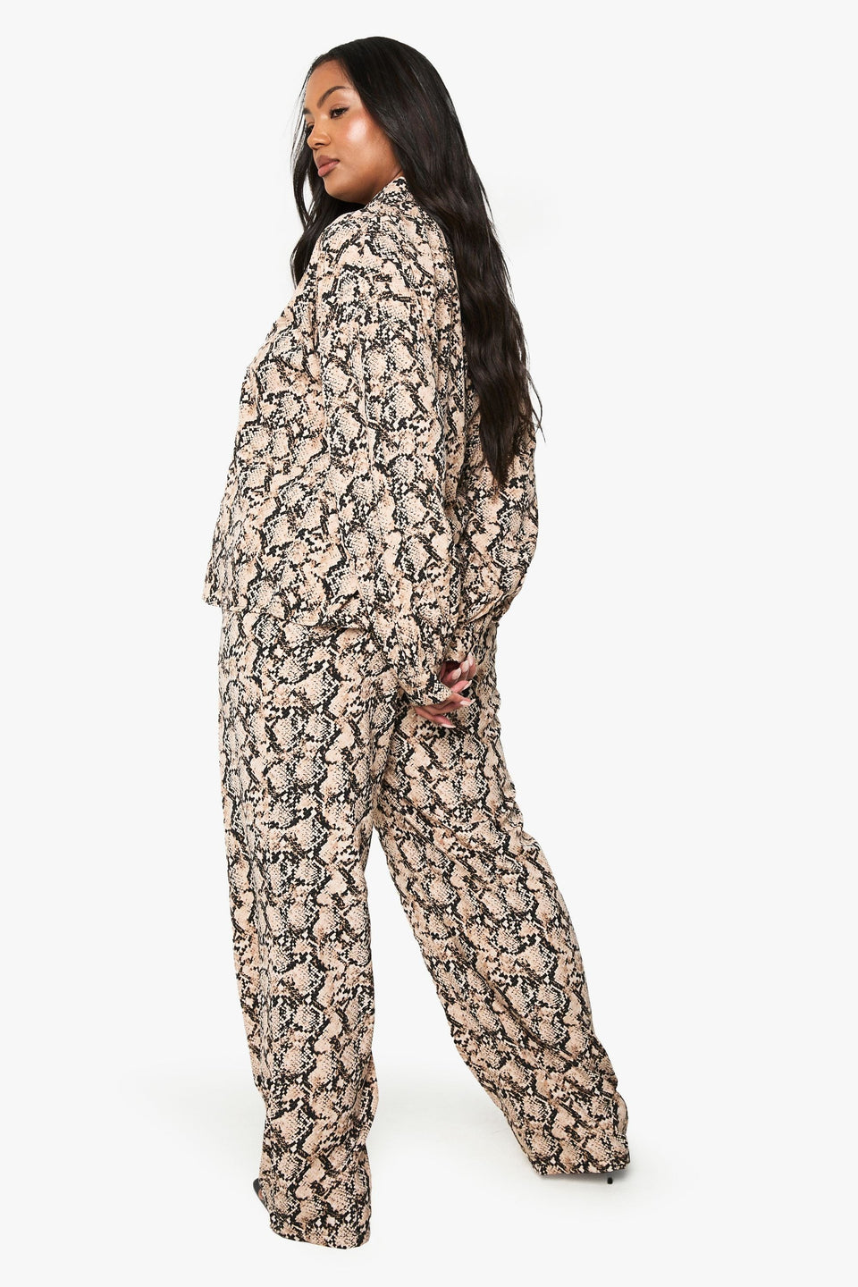 Plus Snake Drawstring Waist Wide Leg Trousers