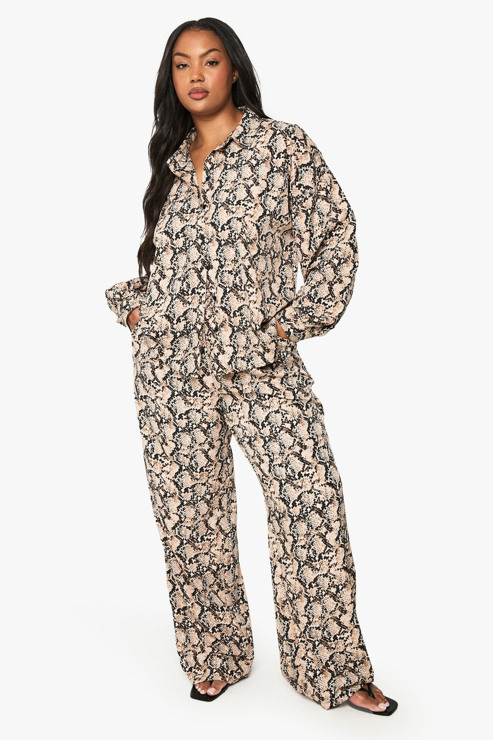 Plus Snake Drawstring Waist Wide Leg Trousers