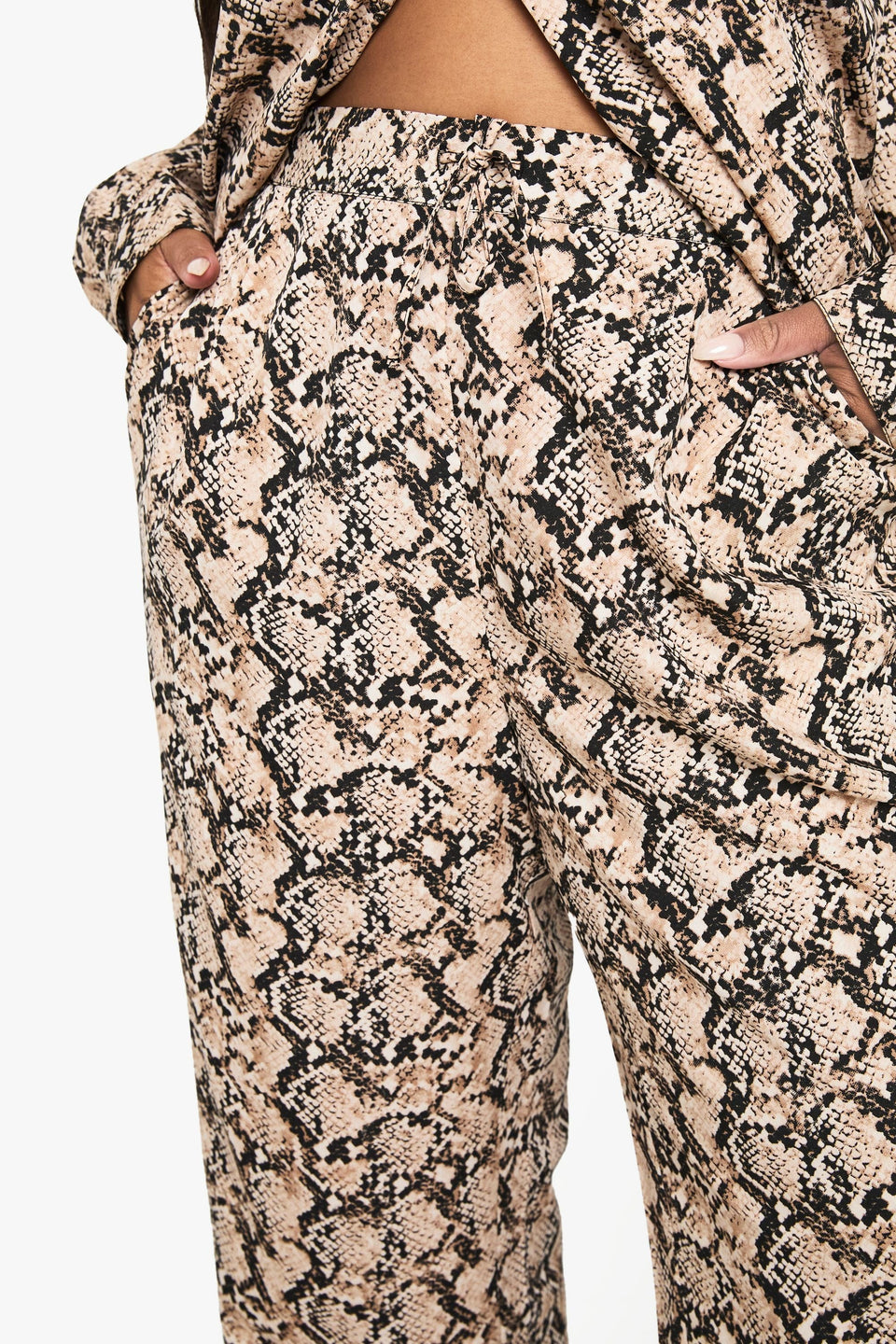 Plus Snake Drawstring Waist Wide Leg Trousers