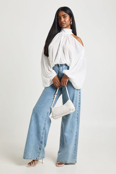 Chiffon Cold Shoulder Volume Sleeve Blouse