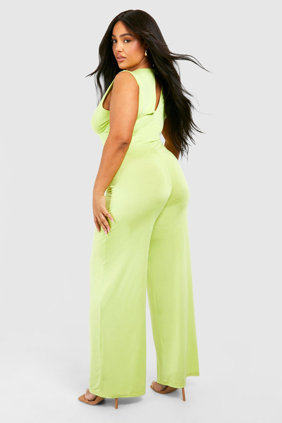 Plus Slinky Plunge Wide Leg Jumpsuit