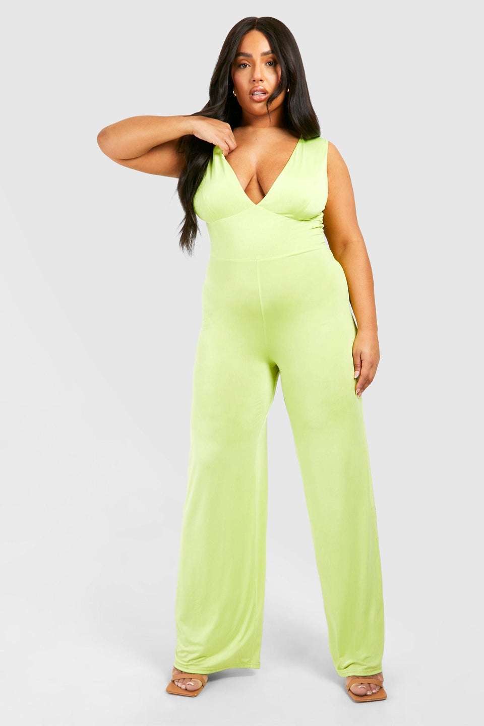 Plus Slinky Plunge Wide Leg Jumpsuit