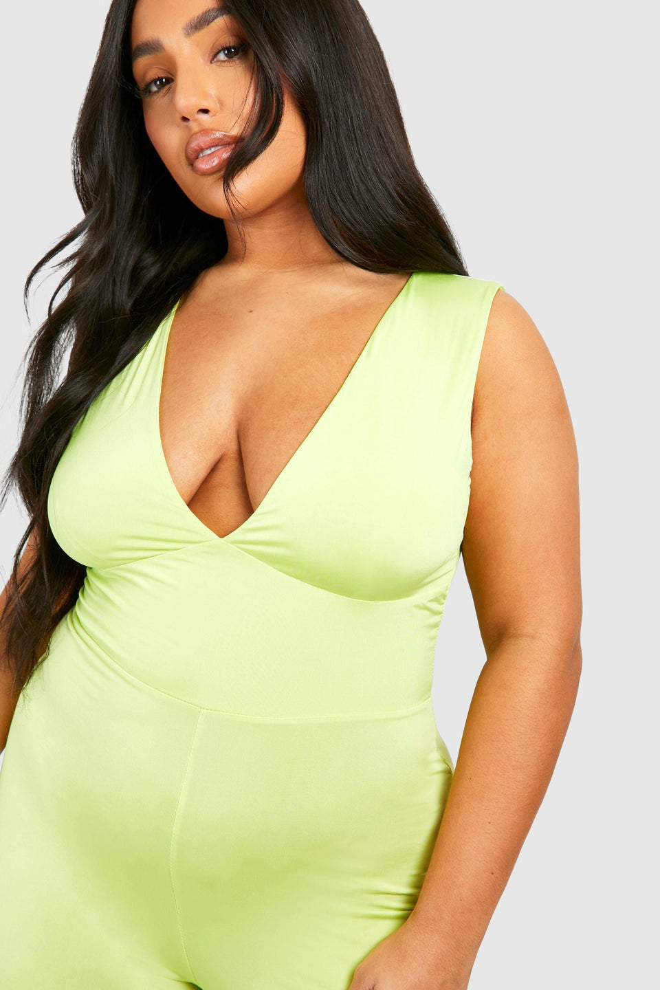 Plus Slinky Plunge Wide Leg Jumpsuit
