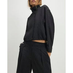 Grey Pinstripe Elastic Wide Leg Trousers