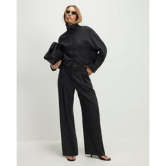 Grey Pinstripe Elastic Wide Leg Trousers