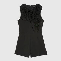 Black Sleeveless 3D Plisse Ruffle Playsuit